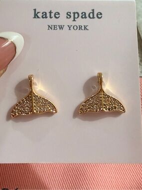 NEW✨ kate spade Gold Crystal Whale Tail Stud Earrings + KS Dust Bag